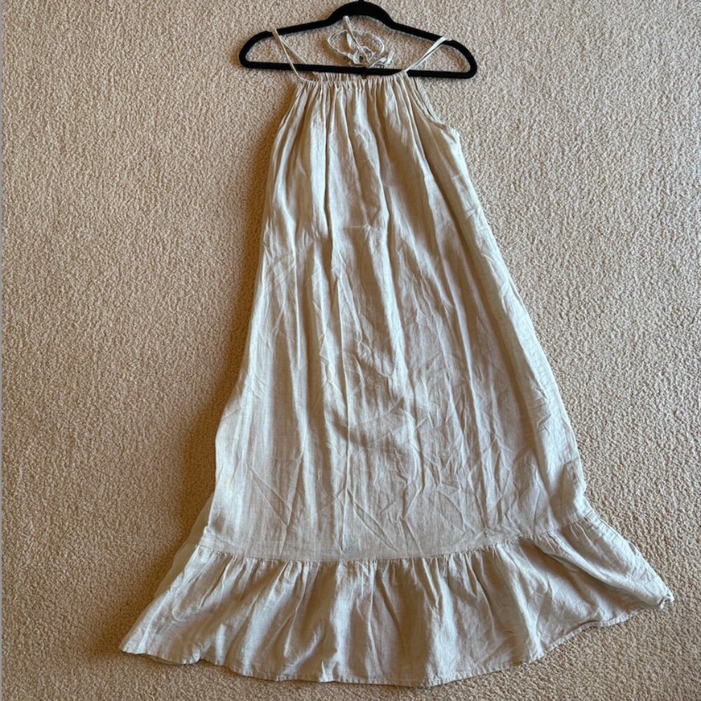 Light Beige Midi linen  Halter Dress -